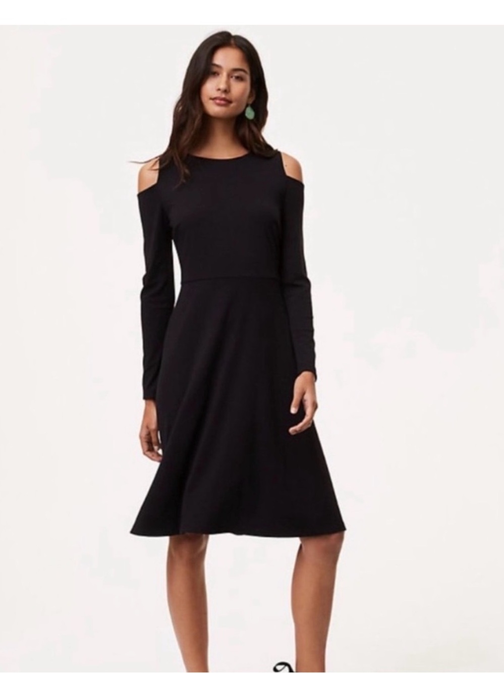 Loft LBD!!! Elegant  Black cut out shoulder long sleeve Women's Dress
